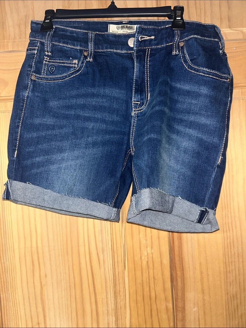 Rock & Roll Denim Mid Rise Riding Shorts- Dark Blue